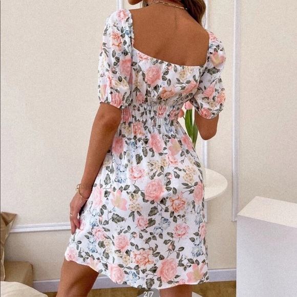 All Over Floral Print Puff Sleeve A-Line Dress - Picture 2 of 4